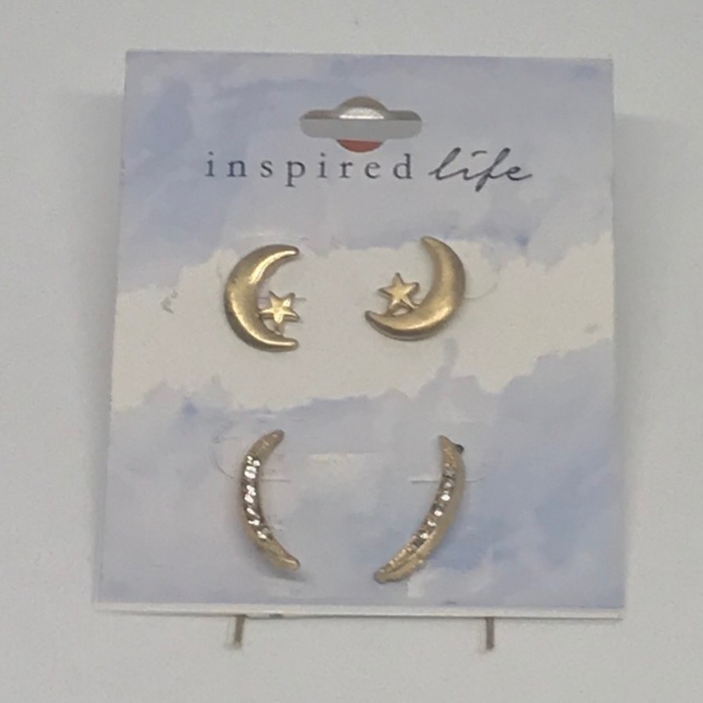 Pre-Owned Inspired Life Gold Tone Pave Crystal Stud & Short Threader Earrings